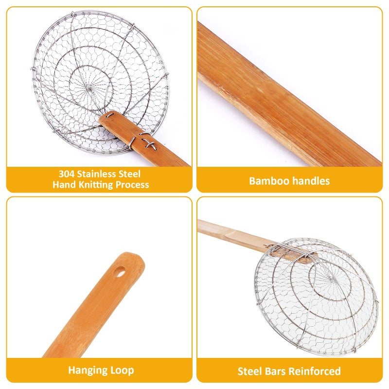 Letschef Stainless Steel Spider Strainer Asian Kitchen Wire Food Cooking Skimmer With Natural Bamboo Handle, 7-Inch, Hand-Made - Image 3